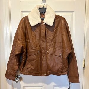 NWT Kenneth Cole Brown Leather Shearling Jacket
